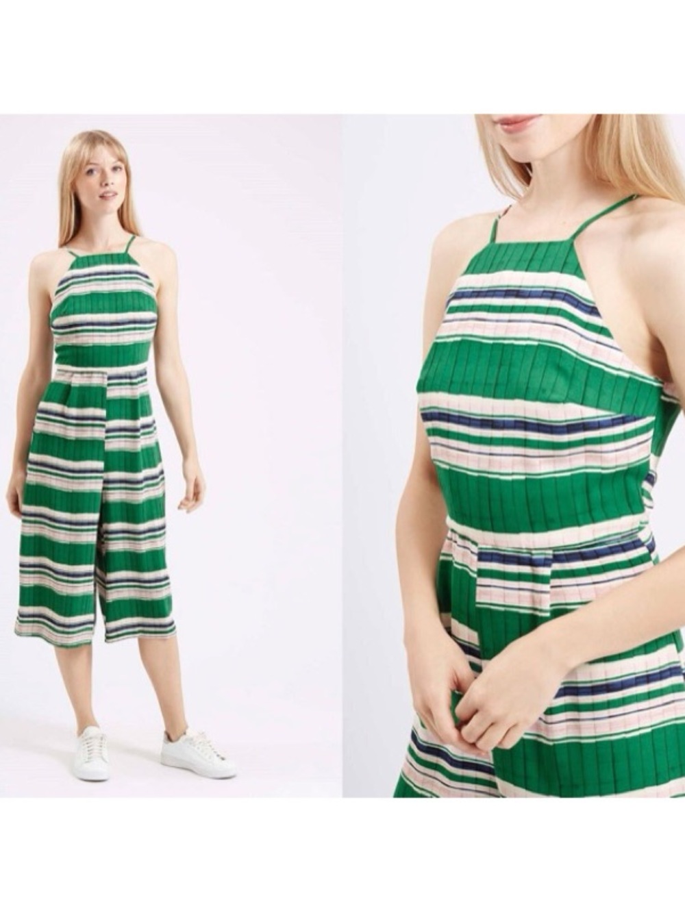 Topshop Striped Halter Wide-Leg Culotte Jumpsuit